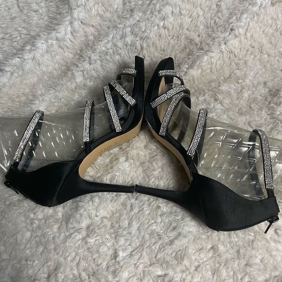 Nina Rhinestones and black Satin straps sandals with back zipper Size 10M - Picture 8 of 11